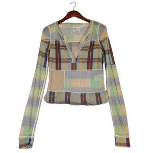 Free People We The Free Back To Business Tee Womens M Multicolor Plaid Patchwork
